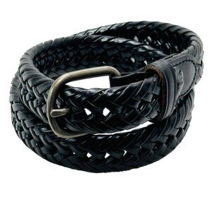 Women's Belt Black Genuine Leather on Bonded Leather Woven Size S